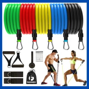 Fashnex Resistance Bands Set for Exercise, Stretching and Workout Toning Tube Kit with Foam Handles, Door Anchor, Ankle Strap and Carry Bag for Men, Women