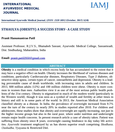 Case study on Obasity. Source : iamj.in