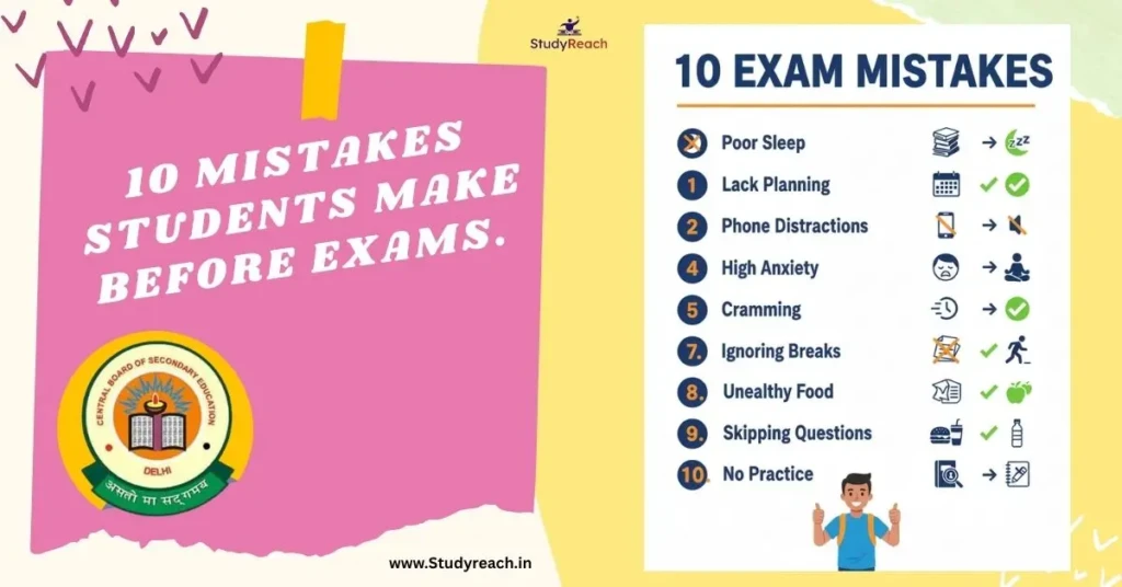 10 Mistakes Students Make Before Exams. Studyreach.in