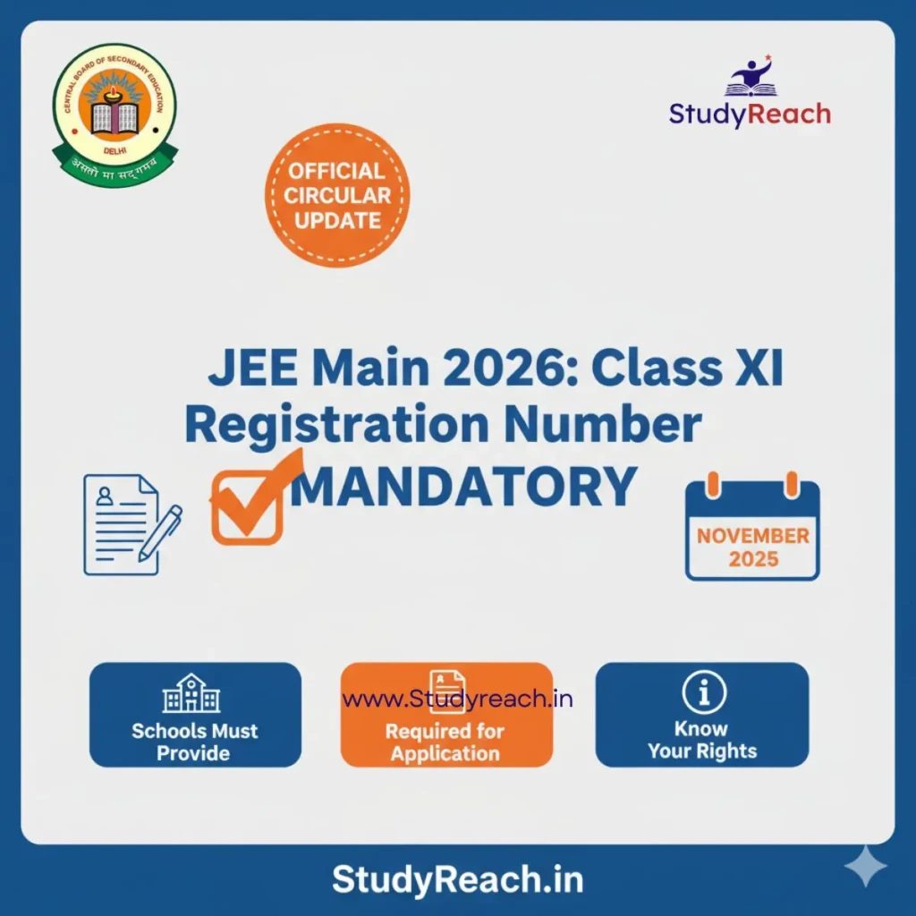Class XI Registration Mandatory for JEE Main 2026. Studyreach.in