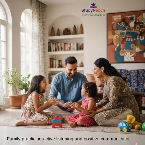 How to talk to kids so they will listen. Family practicing active listening and positive communicatio. StudyReach