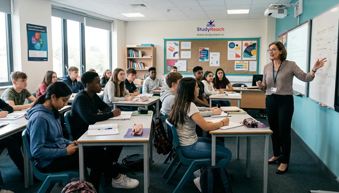 Student using smartphone during classroom learning